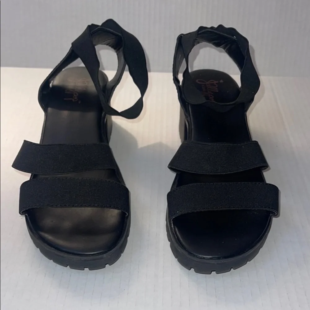 Jellypop Girls 4M Black Chunky Block Heel Platform Sandals EUC